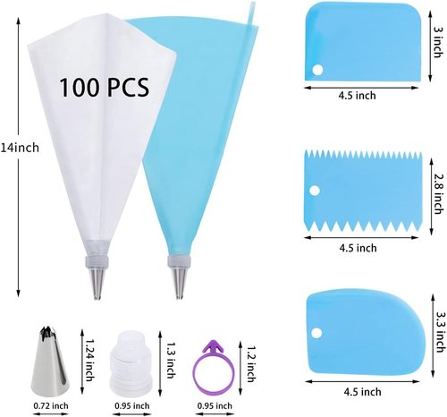 100Pcs Piping Bags Set by [Brand Name] - 12 Inch Disposable Icing Bags with Reusable Bags & 12 Tips