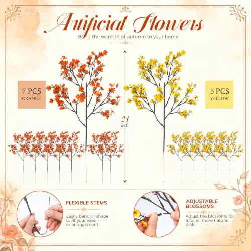 Fall Artificial Baby's Breath Flowers Set - 12 Silk Stems for Thanksgiving Decor