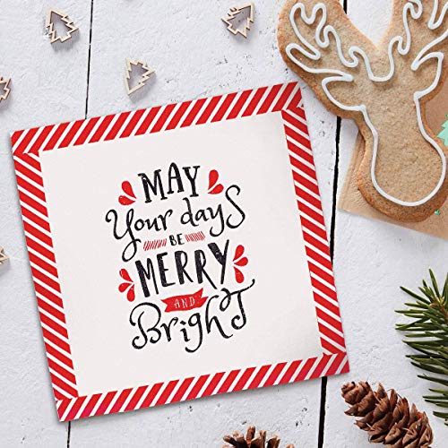 Merry & Bright Holiday Napkins - Disposable Christmas Dinner Paper - 40 Ct