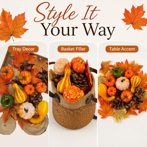 70-Piece Fall Decoration Set with Artificial Pumpkins Acorns Pinecones & Maple Leaves