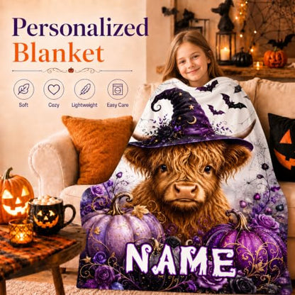 Purple Highland Cow Custom Blanket for Girls, Kids & Adults