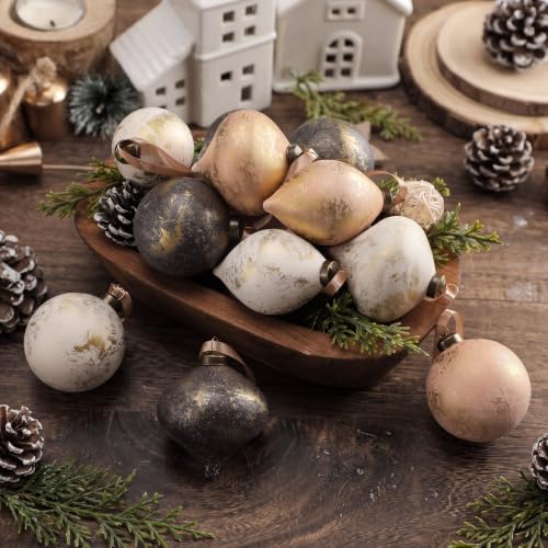 Neutral Gold Christmas Ornaments Set - 12 Teardrop Holiday Decor