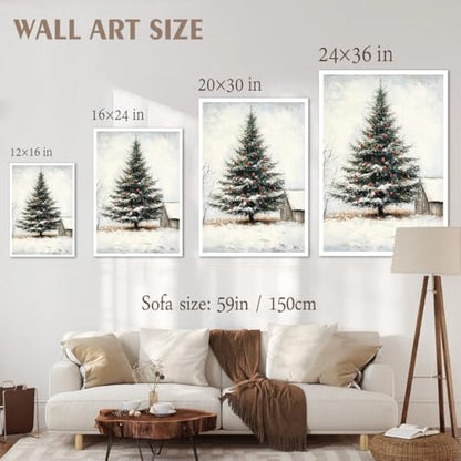 Annual Ring Christmas Canvas Wall Art Decor Large Snowy Tree Farmhouse Holiday Poster 16x12