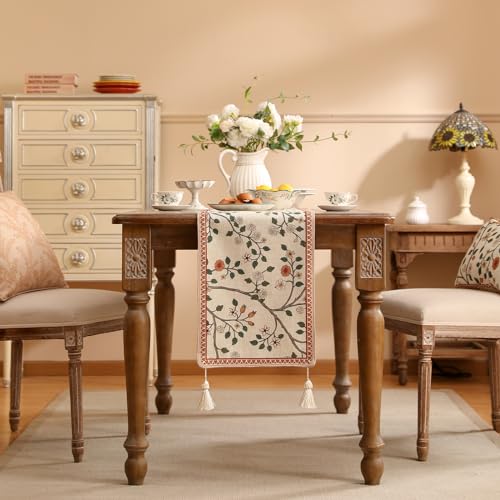 Flora 12x87 Inch Vintage Classic Table Runner - Elegant Linen & Polyester Design