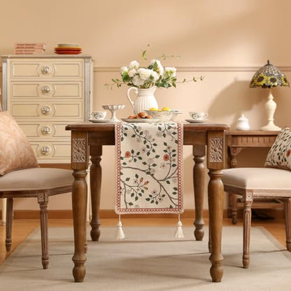 Flora 12x87 Inch Vintage Classic Table Runner - Elegant Linen & Polyester Design