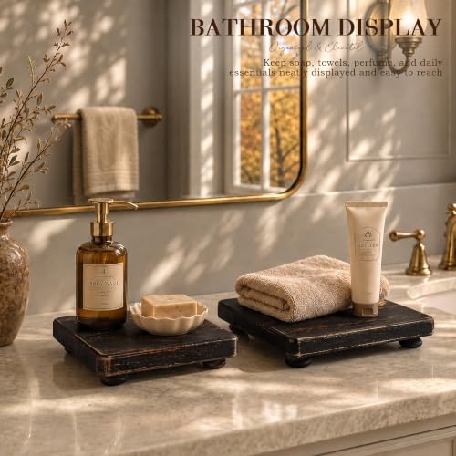 Distressed Black Wood Display Risers Set - Farmhouse Decor for Coffee Table