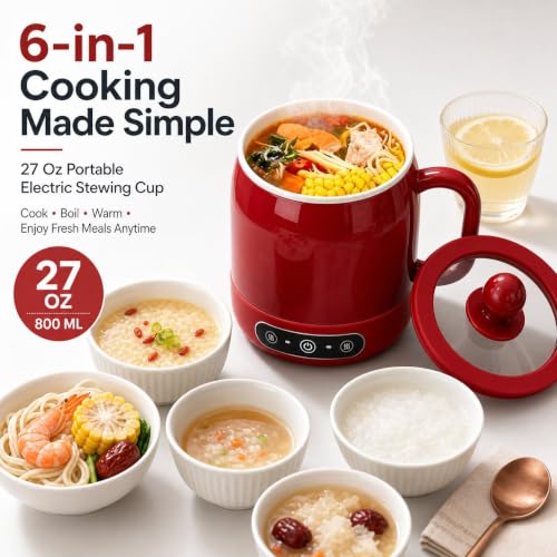 Multi-Function Portable Electric Stewing Cup - 6 in 1 Cooking Kettle, 27 Oz