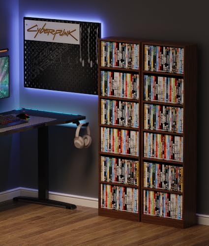 Walnut 6 Tier DVD Storage Shelf with Adjustable Shelves - Media Cabinet VPSMAT