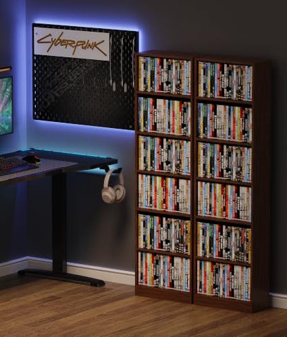 Walnut 6 Tier DVD Storage Shelf with Adjustable Shelves - Media Cabinet VPSMAT
