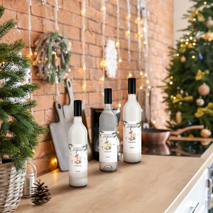 6 Pack Christmas Glass Coquito Bottles 25 oz with Airtight Caps & Stickers