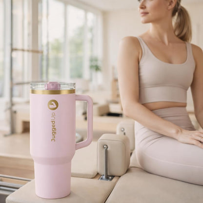 Skiennix 40oz Insulated Stainless Steel Tumbler - Leak-Proof Travel Mug with Handle & Straw Lid | Blush Gold