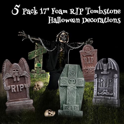 Halloween Foam RIP Graveyard Tombstones Set of 5 - Spooky Yard Decorations