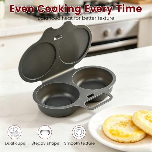 Dark Gray Dual Cavity Microwave Egg Poacher with Lid & Handle - 1pcs