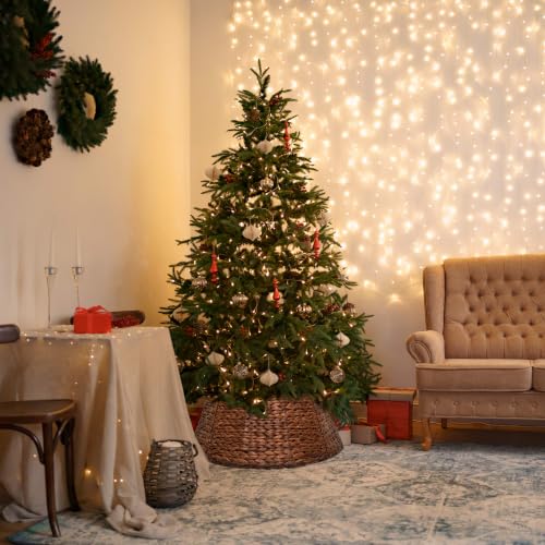 24-Inch Handwoven Water Hyacinth Christmas Tree Collar with Metal Frame - Dark Brown