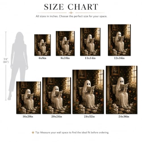 Halloween Canvas Wall Art Ghost Reading Bathroom - 8x10 Inches - Karani