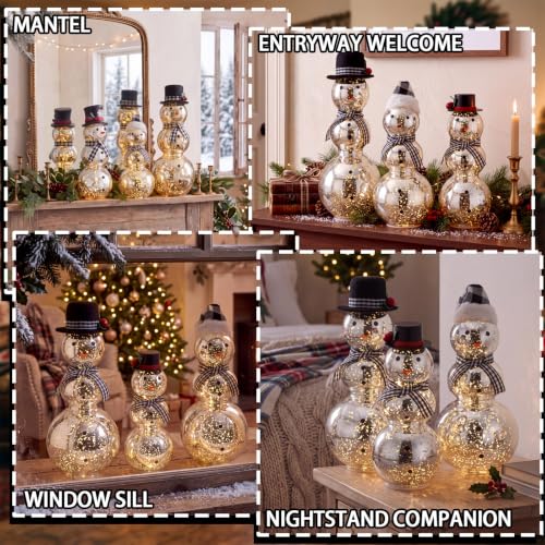 FillTouch Christmas Icon Glass Snowman Figurines Decoration - Stylish Set of 3