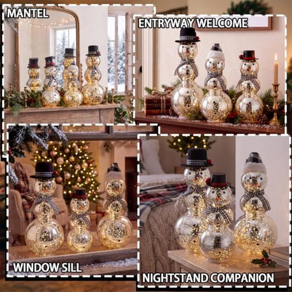 FillTouch Christmas Icon Glass Snowman Figurines Decoration - Stylish Set of 3