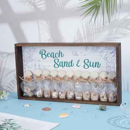 Beach Memory Shadow Box with Glass Bottles & Shells - Rustic Wooden Coastal Decor