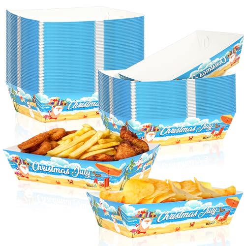 Summer Christmas Paper Food Trays - 50 Pack Heavy Duty Disposable Holiday Party Supplies