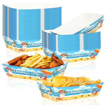 Summer Christmas Paper Food Trays - 50 Pack Heavy Duty Disposable Holiday Party Supplies