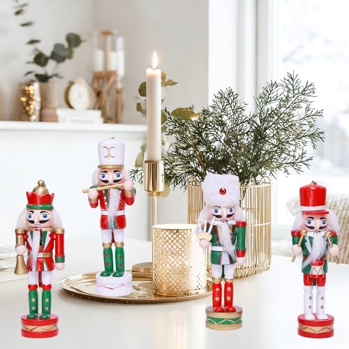 4PCS Christmas Nutcracker Decorations Set - 5.5 Inch Wooden Soldier Ornaments with Variation Red Green White