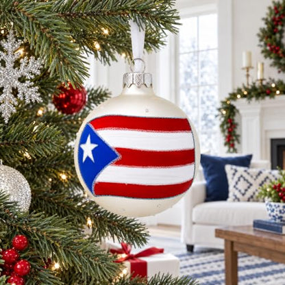 Puerto Rico Flag Glass Christmas Ornament 3.25 Inches Hand-Painted Decor