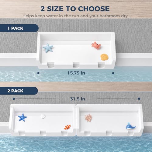 Gotega 2-Pack Kids Bathtub Splash Guard with Toy Shelf & Storage