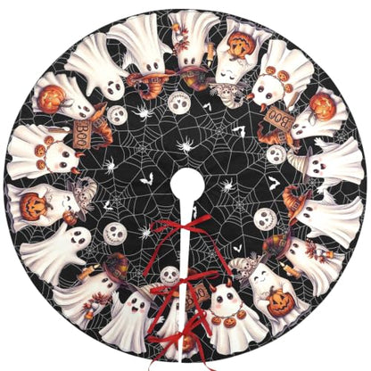 48 Inch Small Black Halloween Ghost Tree Skirt - Spooky Tree Decorations