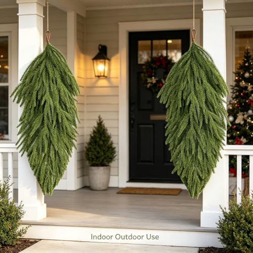 Artificial Christmas Teardrop Swag Set - 2 Pack 25 Inch Norfolk Pine Decor