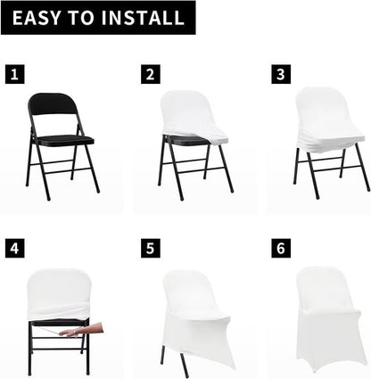 HAINARverS Stretch Spandex Folding Chair Covers - 30 Universal Fitted Protectors for Weddings & Events | White