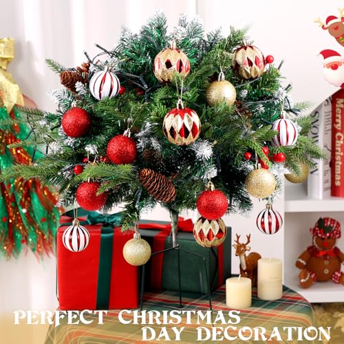 2 Pack Pre-Lit Artificial Christmas Tree Urn Fillers with LED Lights and Ornaments