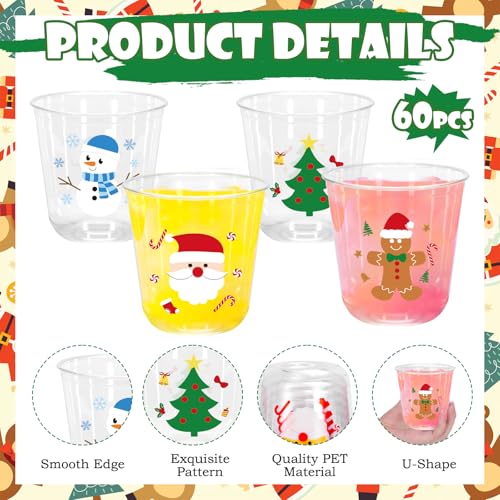 Christmas Plastic Cups Set 60 Pcs 12 Oz Snowman Gingerbread Santa Holiday Party