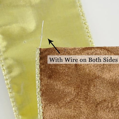 Brown & Gold Velvet Ribbon 2.5 Inch x 10 Yards Wired Christmas Gift Wrap