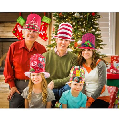 12 Assorted Funny Christmas Party Top Hats - Novelty Costume Hats for Adults & Teens