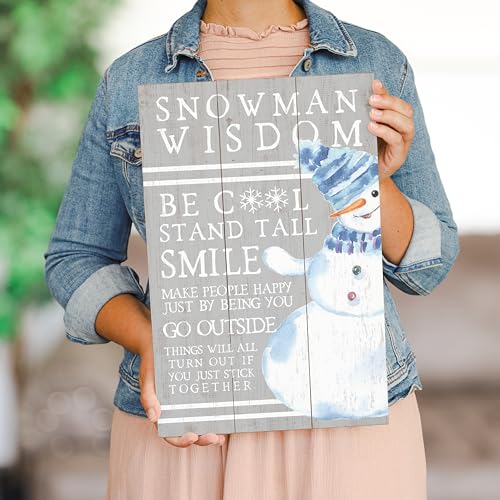 Rustic Christmas Sign with Snowman Wisdom - 16 x 10.75 Inch Wooden Holiday Decor - Farmhouse Winter Wall Art - Snowman Variation
