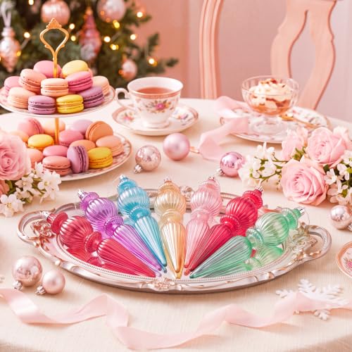 Pastel Crystal Finial Ornaments for Christmas Tree - Classic Style, 6.6 In, 12 Pcs