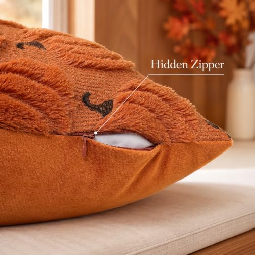 Orange Pumpkin Fall Pillow Covers 18x18 Set of 2 Plush Thanksgiving Decor