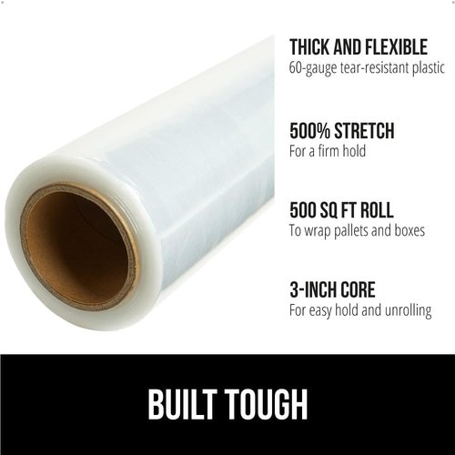 GORILLA GRIP Heavy Duty Stretch Film - 500ft Puncture Resistant Shrink Wrap Roll for Shipping & Moving