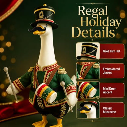 Nutcracker Soldier Porch Goose Outfit - 23 Inch Holiday Decor with Green Drum Variation