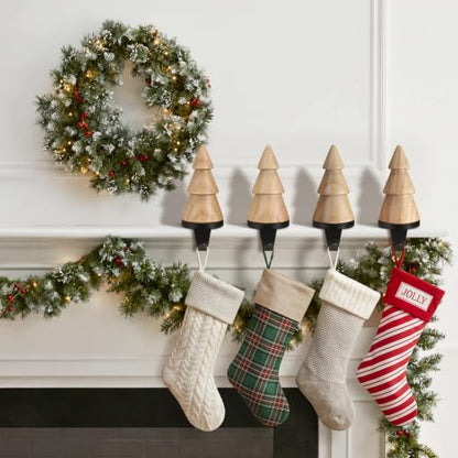 Natural Wooden Christmas Stocking Holder Set - 4 Pack, Mantle Decor