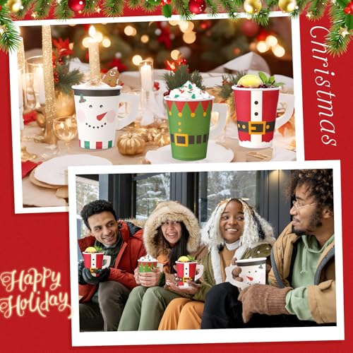75 Pack Christmas Paper Cups with Handles - 9oz Disposable Holiday Cups
