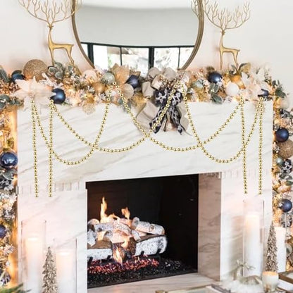 50ft Gold Christmas Beads Garland for Holiday Decor - Artificial Pearl Trim