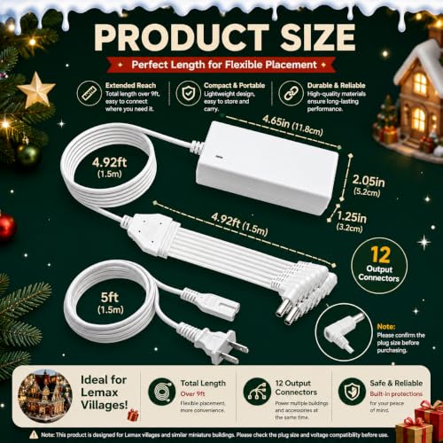4.5V 5A Multi-Port Power Adapter for Lemax Christmas & Halloween Village Lights