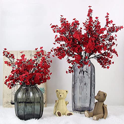 Artificial Baby's Breath Flowers - Red, 10 Pcs Silk Floral Decor for Christmas and Home