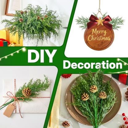 21PCS Artificial Cedar Stems with Pinecones for Holiday Decor - Norfolk Pine Branches & Cones, Indoor Outdoor