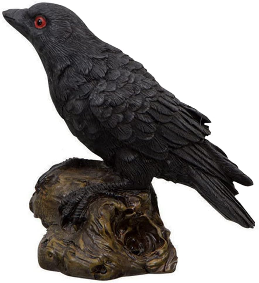 Skiennix 2PCS Resin Crow Raven Statues - Black Bird Halloween Decor | Realistic Model