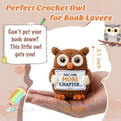 Book Lover Gift Mini Crochet Owl for Readers - Handmade Bookish Decor
