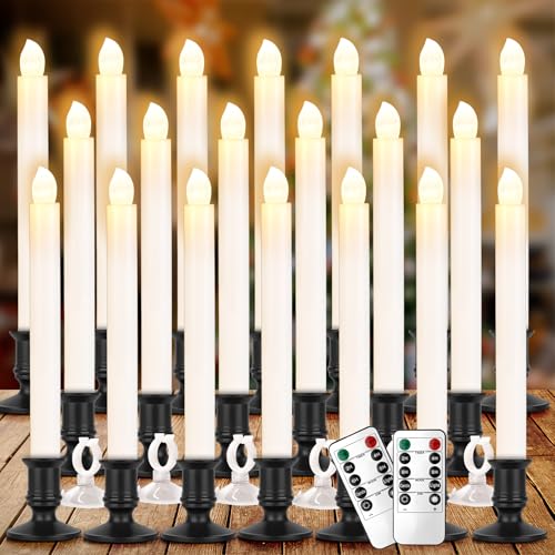 20 Pack LED Window Candles with Remote & Timer - Christmas Decor, Flickering Flame, Black Holders