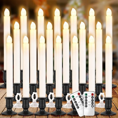 20 Pack LED Window Candles with Remote & Timer - Christmas Decor, Flickering Flame, Black Holders