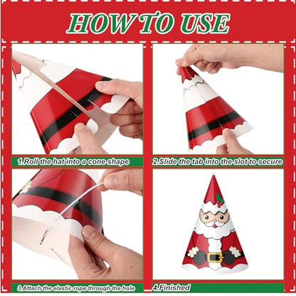 Christmas Party Hats Set - Classic Style, 24 Pcs Xmas Cone Hats for Holiday Photos & Favors